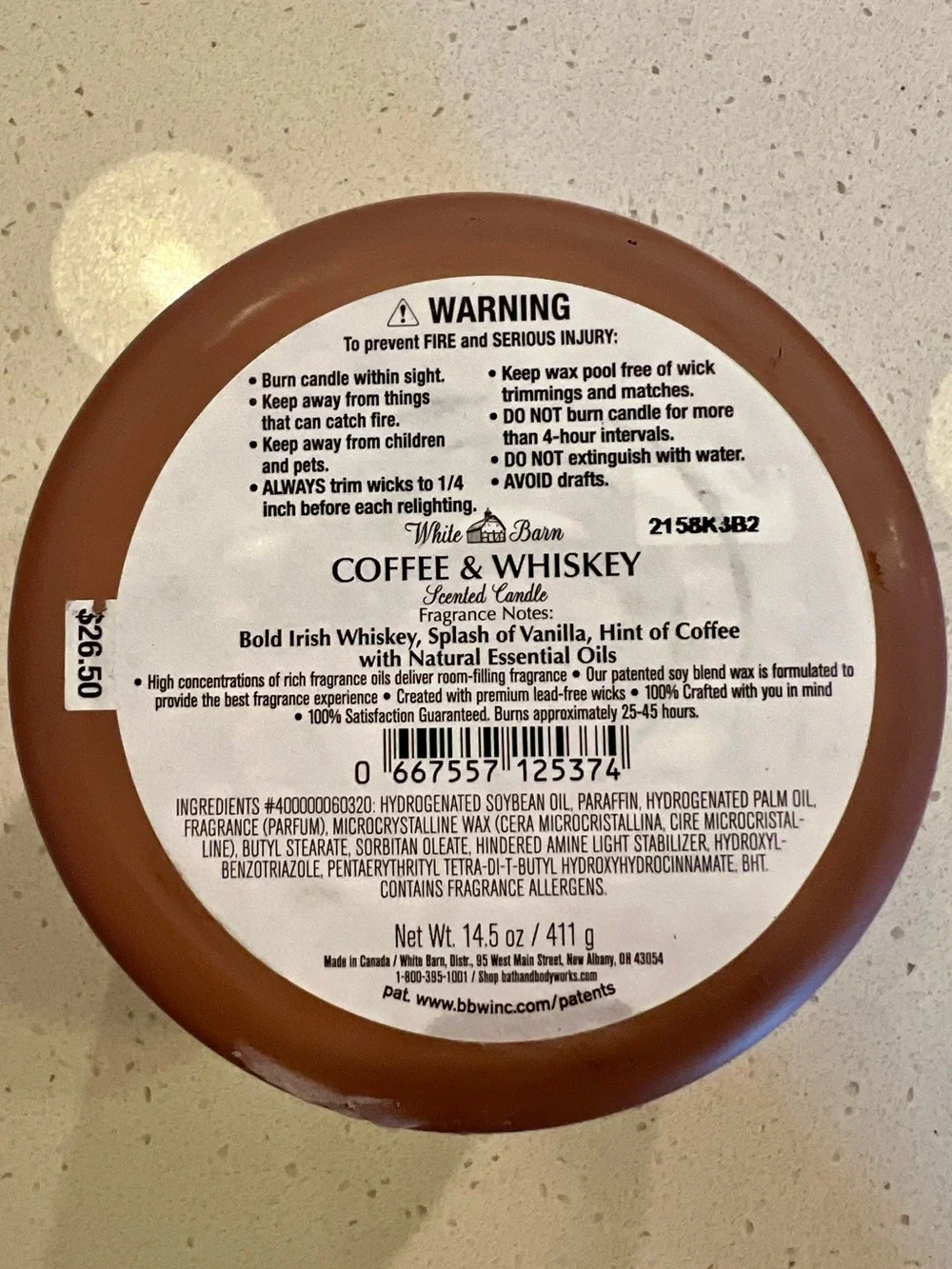 White Barn Coffee & Whiskey Candle - NWT